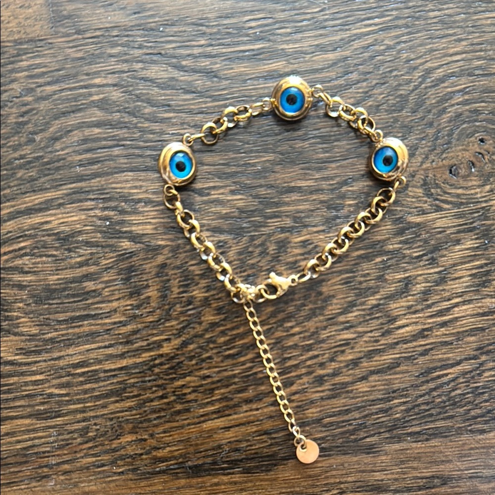 Gold-Tone Blue Evil Eye Chain Bracelet